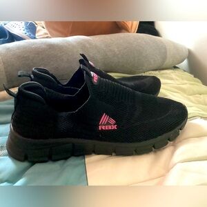 RBX slip on athletic sneaker size 10. Black mesh with hot pink details